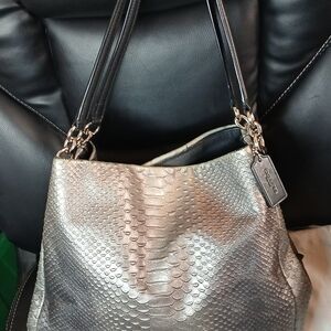 Coach Metallic Silver Leather Shoulder Bag